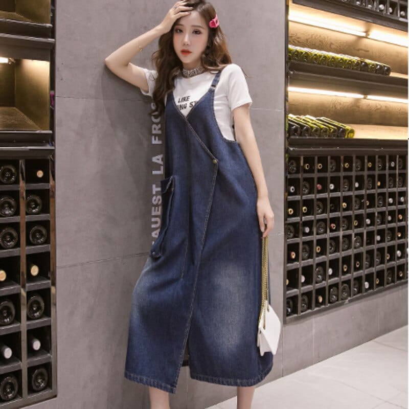 Sukienka ogrodniczka Buddha Trends Niebieska/S swobodnie opadająca sukienka dżinsowa