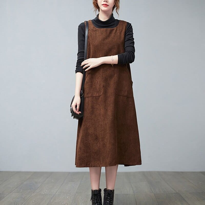 Buddha Trends overall dress Coffee / M Retro Corduroy Overall Dress