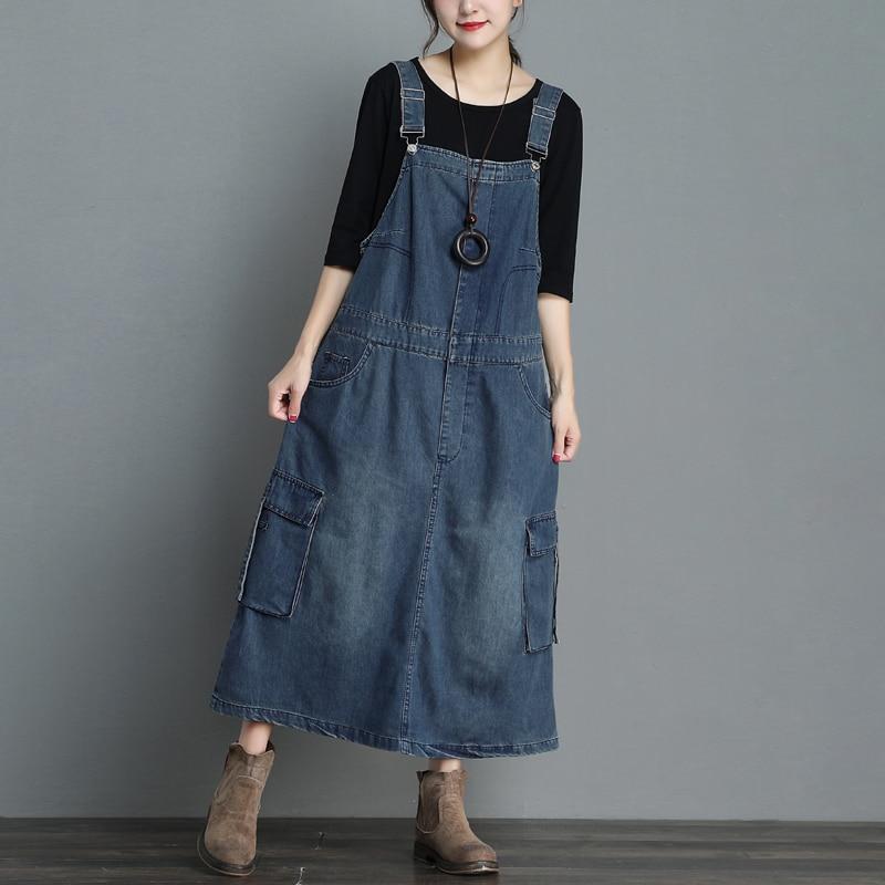 Buddha Trends overall dress Dark Blue / One Size On Time Denim Overall Dress