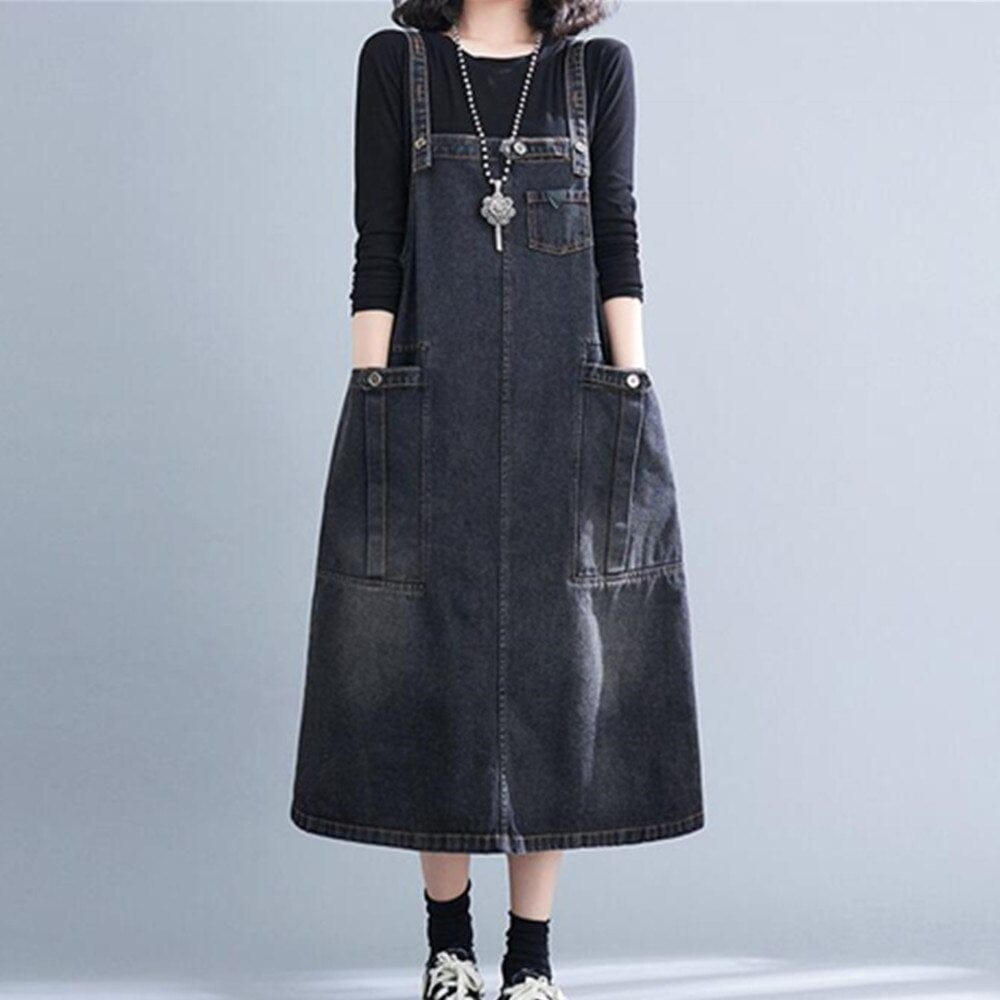 Buddha Trends overall dress Dark / M Good Vibes Denim Overall Dress