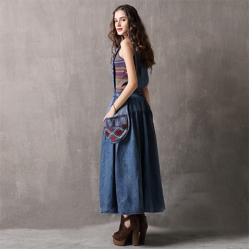 Buddha Trends overall dress Elegant Embroidered Denim Overall Dress