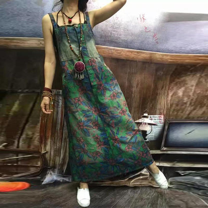 Загальне плаття Buddha Trends Квіткова довга джинсова загальна сукня