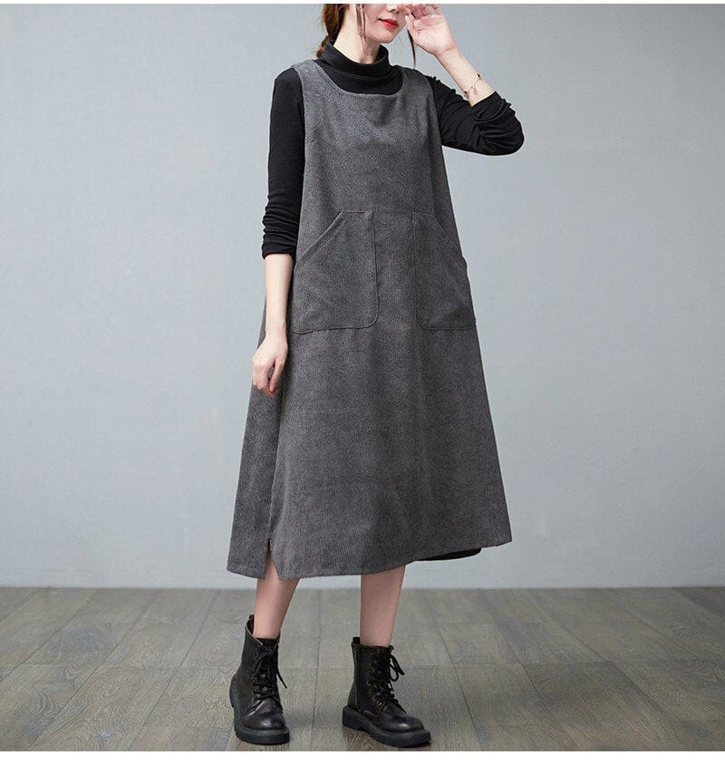 Buddha Trends overall dress Gray / M Retro Corduroy Overall Dress