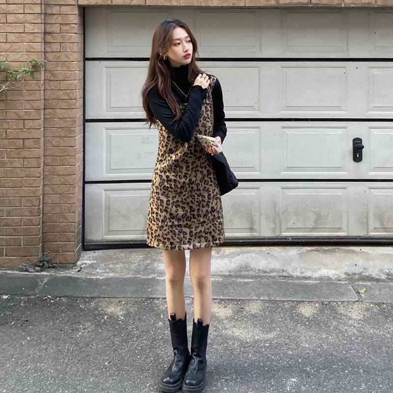Buddha Trends overall dress Leopard Prints Overall Dress Mini