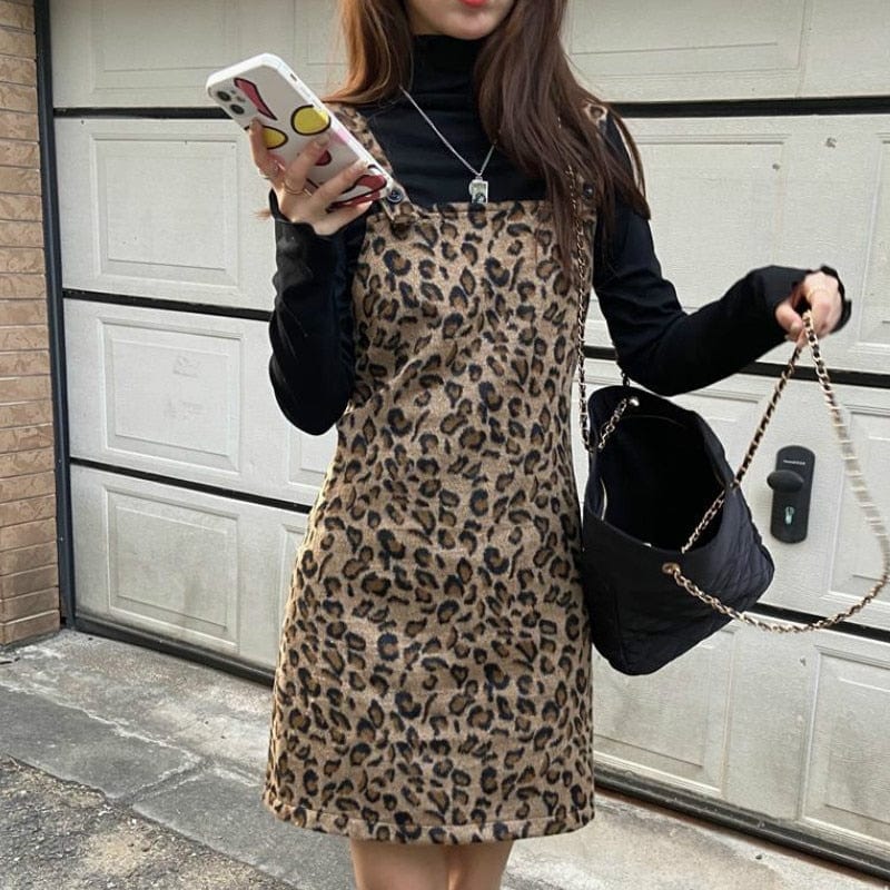 Budda Trends sukienka ogrodniczka Leopard Prints sukienka ogrodniczka Mini