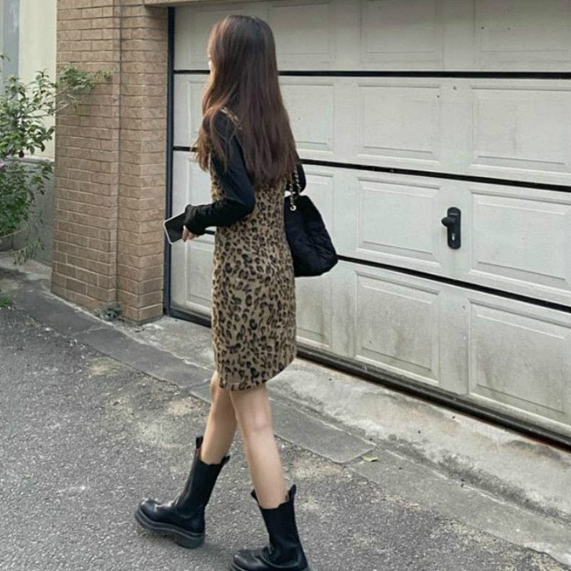 Buddha Trends overall dress Leopard Prints Overall Dress Mini