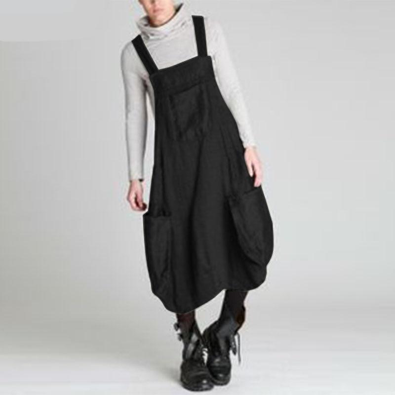 Budda Trends sukienka ogrodniczka Plus rozmiar Vintage czarna sukienka ogrodniczka