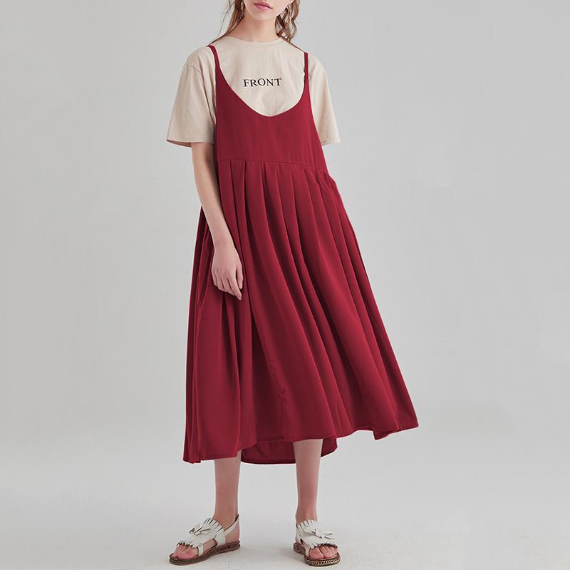 بوذا ترندز فستان شامل أحمر / إكس إكس لامتصاص الشمس فستان من القطن بشكل عام ميدي