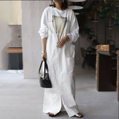 Buddha Trends Overall Kleid Weiß / Einheitsgröße Grunge Style Loose Overall Dress