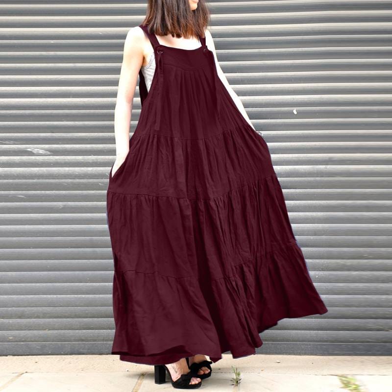Buddha Trends overall dress Wine Red / S No Problemo Vintage Overall Dress