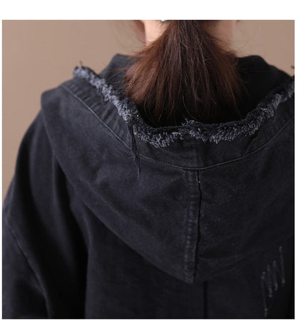 Xhaketë xhins tepër të përmasave Buddha Trends me kapuç