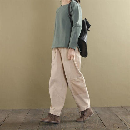 Buddha Trends Pants Light beige / L Loose Corduroy Pants With Pockets
