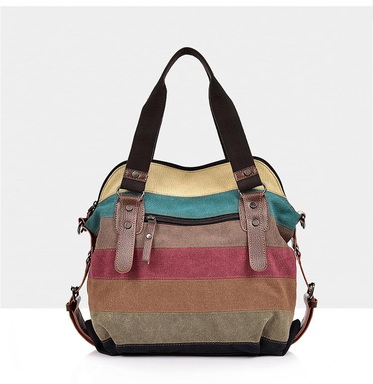Patchwork Stripes Canvas Handbag