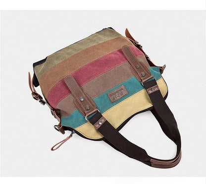 Buddha Trends Patchwork Stripes Canvas Handbag