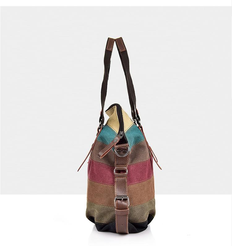 Buddha Trends Patchwork Stripes Canvas Handbag