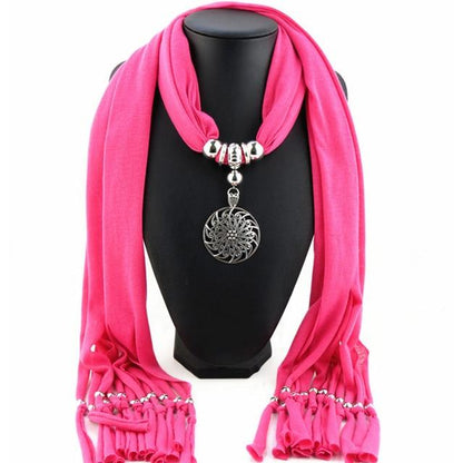 Hollow Circle Flower Purple Scarf Necklace