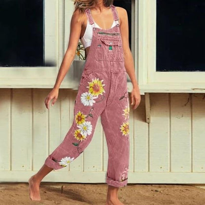 Buddha Trends Pink / M Hippie Peace Blommig Denim Overall