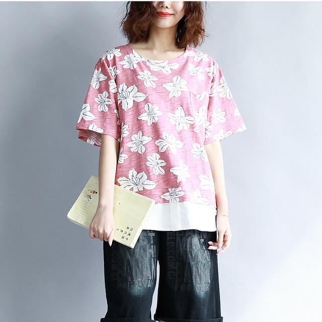 Buddha Trends Pink / One Size Double Layered Floral T-shirt