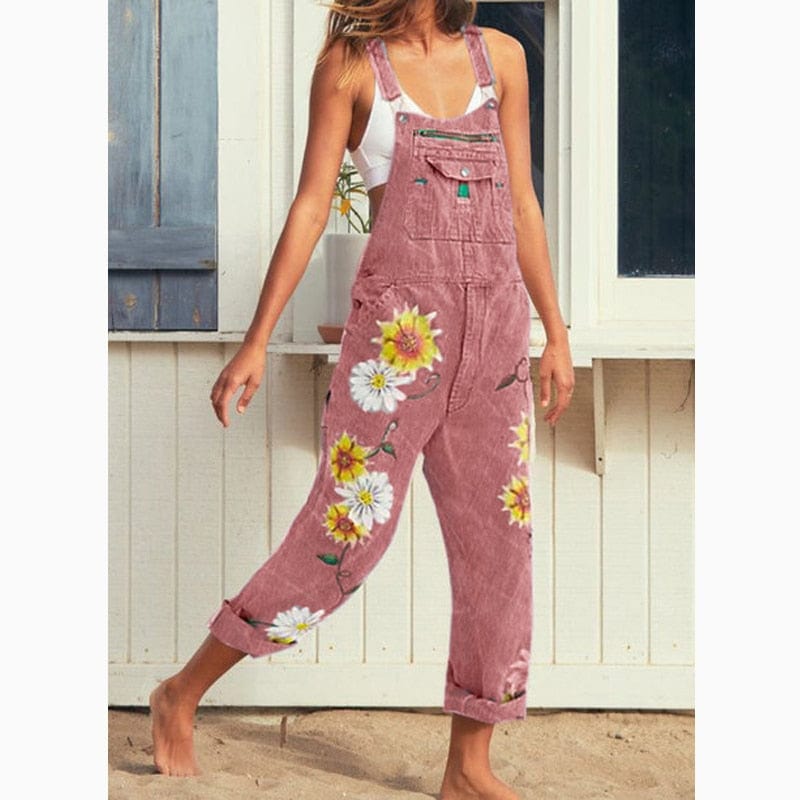 Buddha Trends Pink / S Hippie Peace Blommig Denim Overall