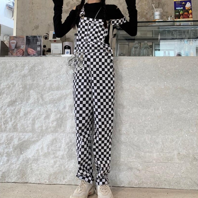 Buddha Trends Plaid Overalls Black And White Check Vintage Overall