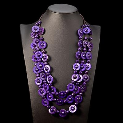 Buddha Trends purple Boho Rainbow Wood Beads Statement Necklace