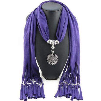Buddha Trends Purple Hollow Circle Flower Purple Scarf Necklace