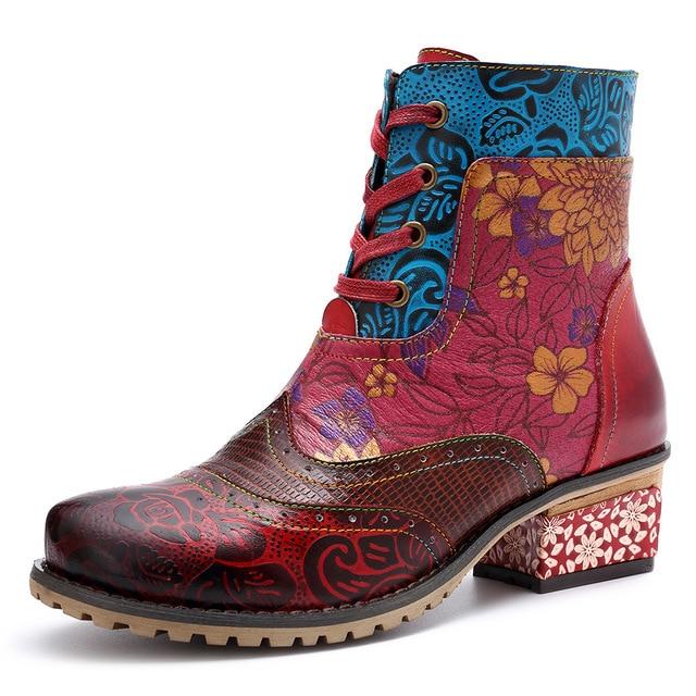 Buddha Trends Rot / 10 Blossom Boho Hippie Stiefel