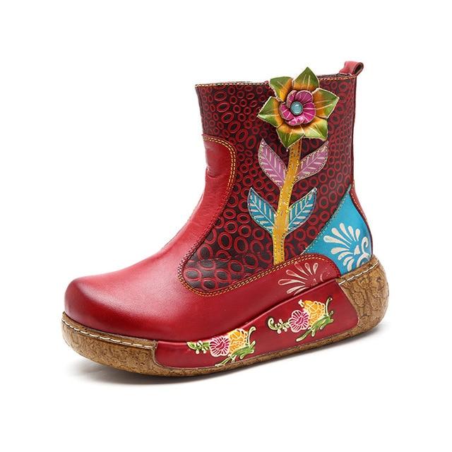 Buddha Trends Red / 10 Flower Power Boho Hippie Platform Boots