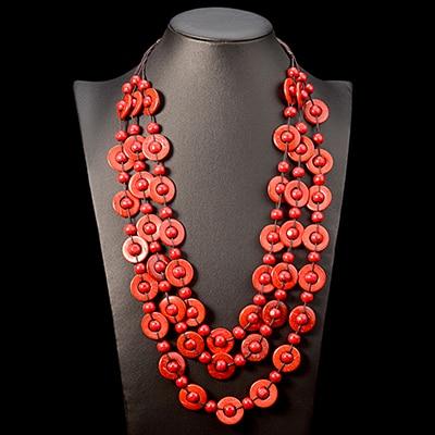 Buddha Trends red Boho Rainbow Wood Beads Statement Necklace