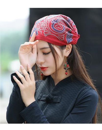 Buddha Trends Red Embroidered Hippie Bandana Hat
