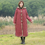 Buddha Trends Red Floral / One Size με κουκούλα Floral Vintage Trench Coat