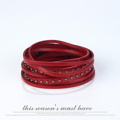 Buddha Trends Red Multi Layered Leather Bracelet