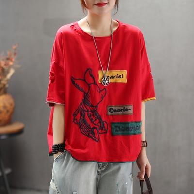 Piglet Embroidered Patchwork T-shirt