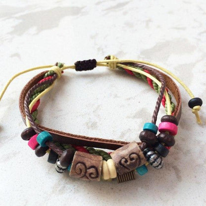 Buddha Trends Red Rope Wood Beads Leather Bracelet