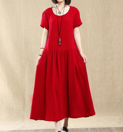 Buddha Trends فستان ميدي بأكمام قصيرة أحمر / S Love Poem