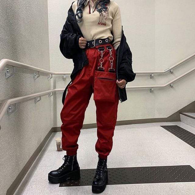 Buddha Trends Red / S Retro Cargo Trousers