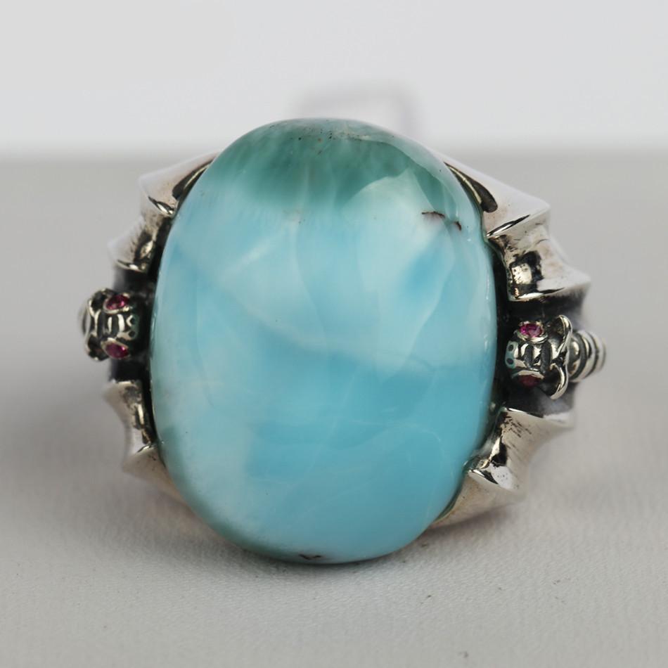 Buddha Trends Resizeable / Modrý středověký originální stříbrný prsten Larimar