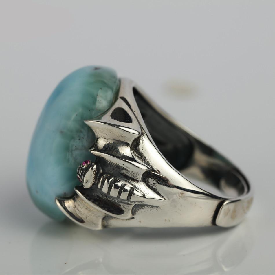 Buddha Trends Resizable / Blue Medieval Genuine Larimar Silver Ring