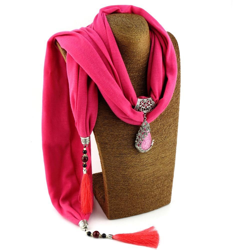 Buddha Trends - Collar con bufanda con cuentas en rojo rosa y borlas