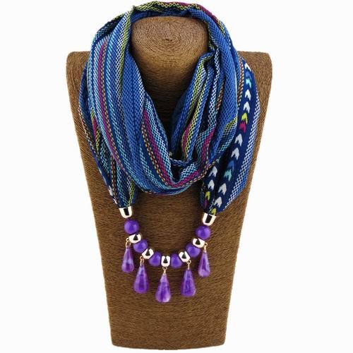 Buddha Trends Scarf Blue Tribal Beaded Scarf Necklace
