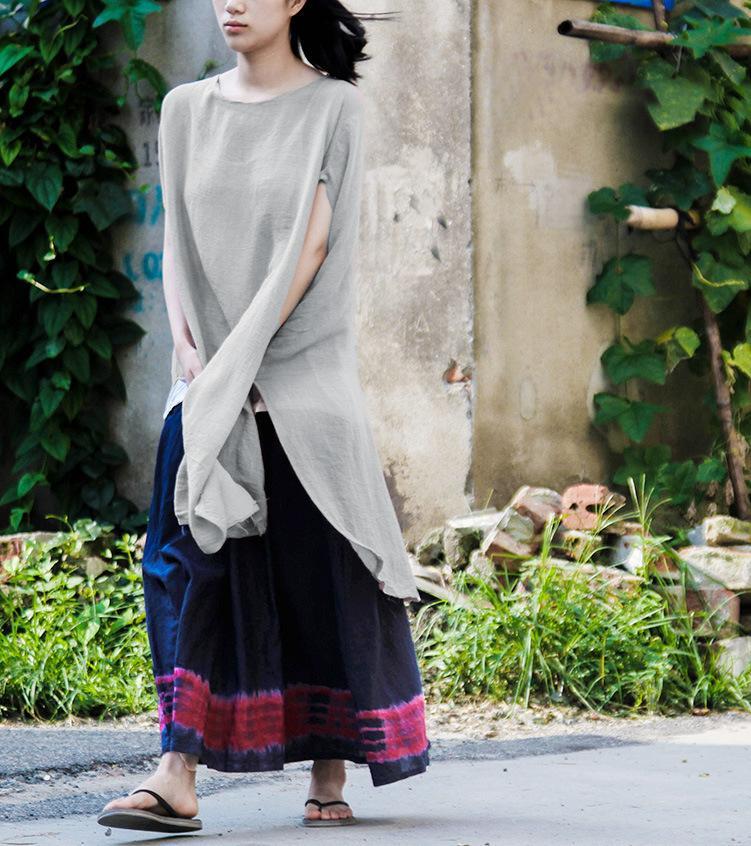 Buddha Trends Short Sleeve Long Cotton Tunic Top | Lotus