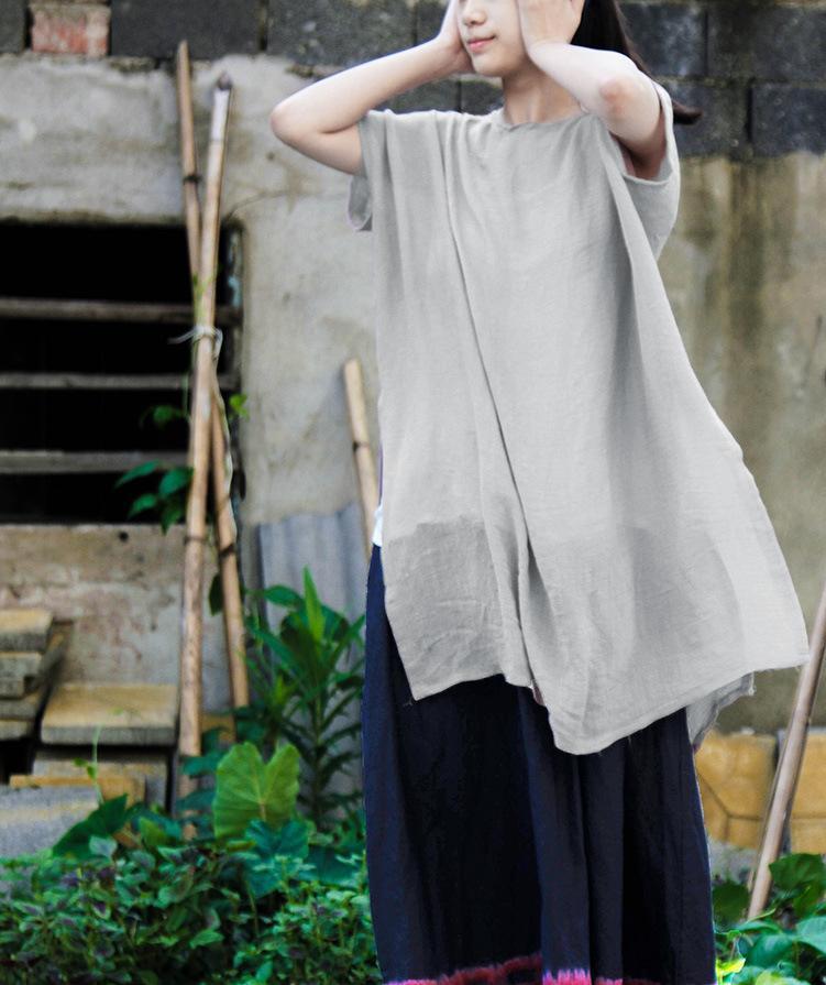 Buddha Trends Short Sleeve Long Cotton Tunic Top | Lotus