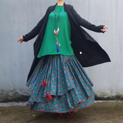 Buddha Trends Φούστες Ασύμμετρη Floral Maxi Φούστα