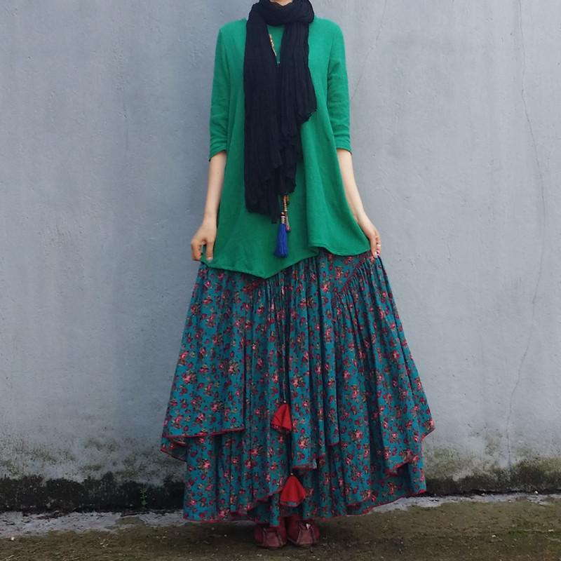 Buddha Trends Skirts Asymmetrical Floral Maxi Skirt