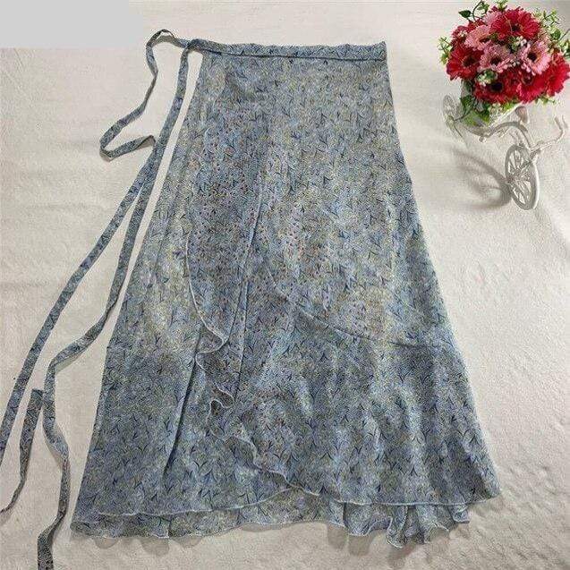 Buddha Trends Skirts Baby Blue Floral / L Floral Chiffon Wrap Maxi Skirt