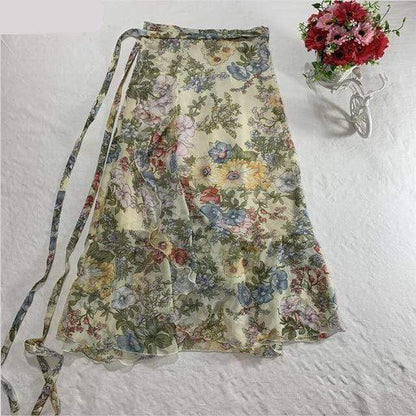 Buddha Trends Skirts Beige Floral / L Floral Chiffon Wrap Maxi Skirt