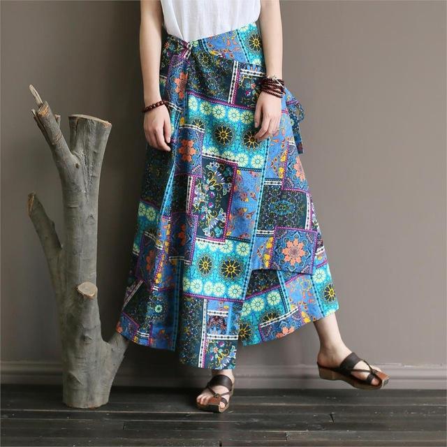 Buddha Trends Skirts Blue / One Size National Style Colorful Retro Skirts