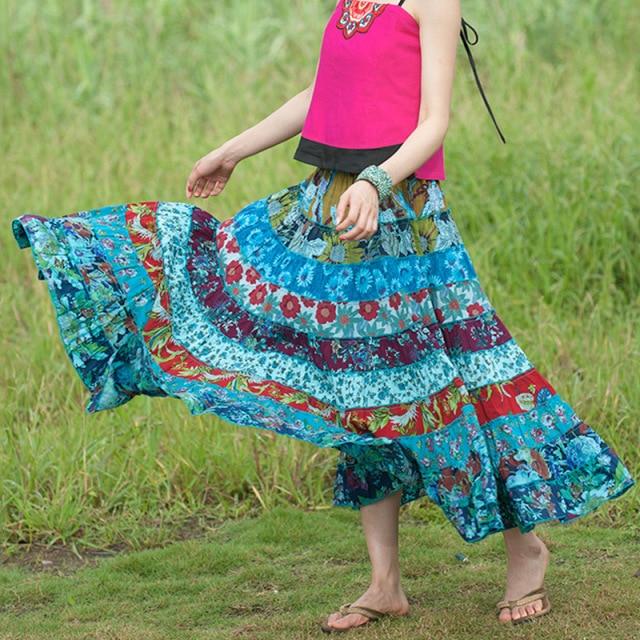 Saias Buddha Trends Azul / Tamanho único Random Patchwork Hippie Skirt