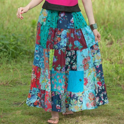 Buddha Trends Skirts Blue / One Size Vintage Patchwork Skirt