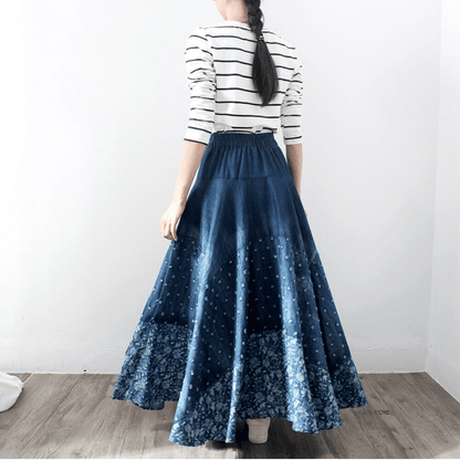 Buddha Trends Sukně Modrá / Jednovelikostní Vintage skládaná džínová sukně